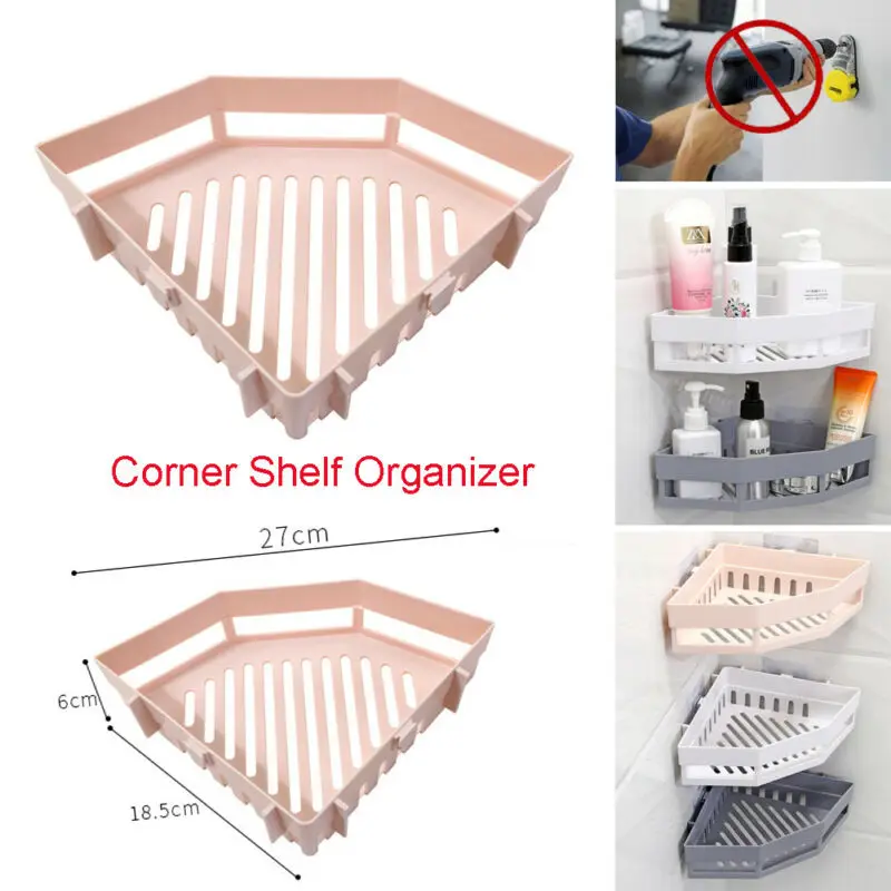 Suction Wall Triangular Shower Caddy Shelf Bathroom Corner Bath Rack Storage Holder Organizer Shelves 2