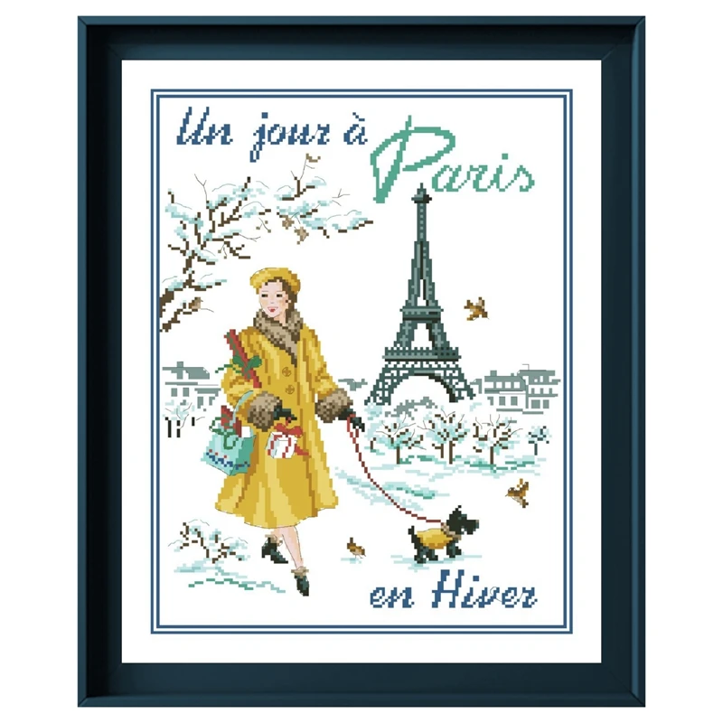 Paris in 4 season cross stitch cartoon package 18ct 14ct 11ct cloth cotton thread embroidery DIY handmade needlework