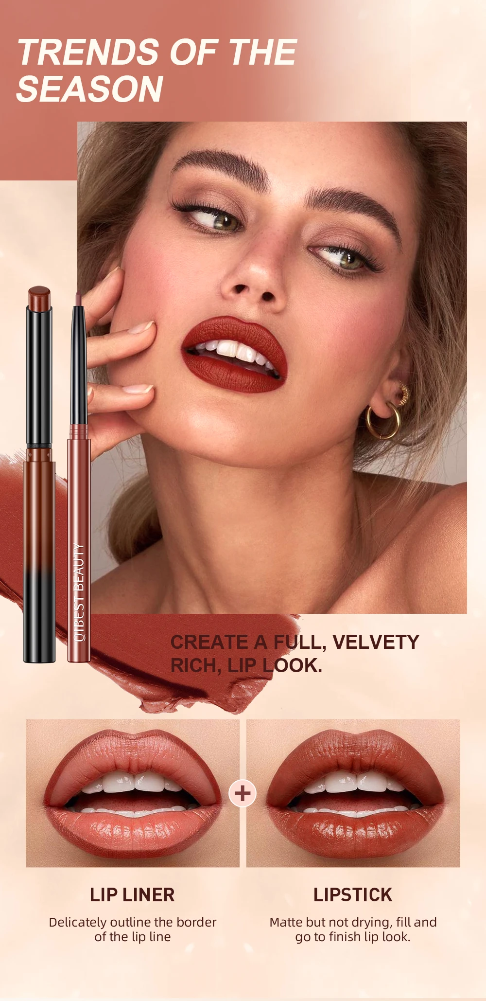 Langhaftendes Lippenstift- Und Lipliner-set In Nude Und Rot_voghion.com