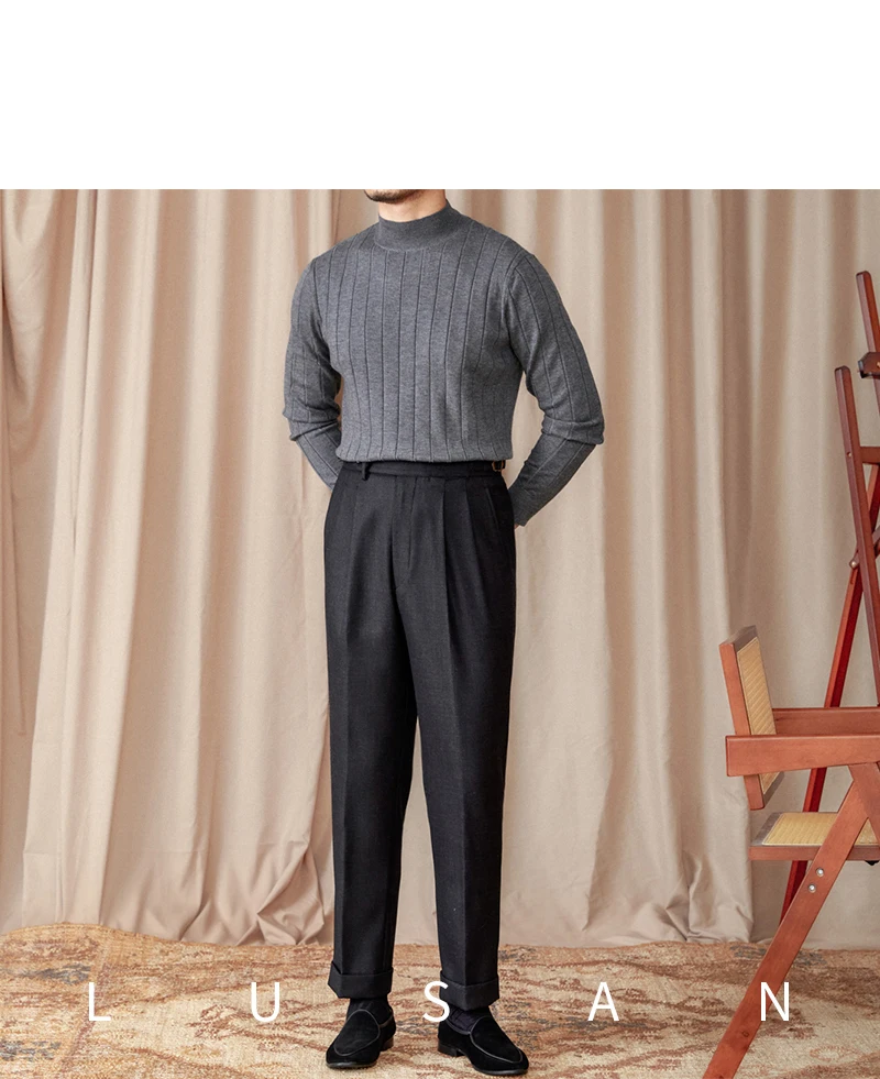 Herbst und Winter Gentry Pullover Slim-Fit Wollpullover Vintage italienischer Langarm-Pullover mit halbem Rollkragen Trendige Herren – Detail 16
