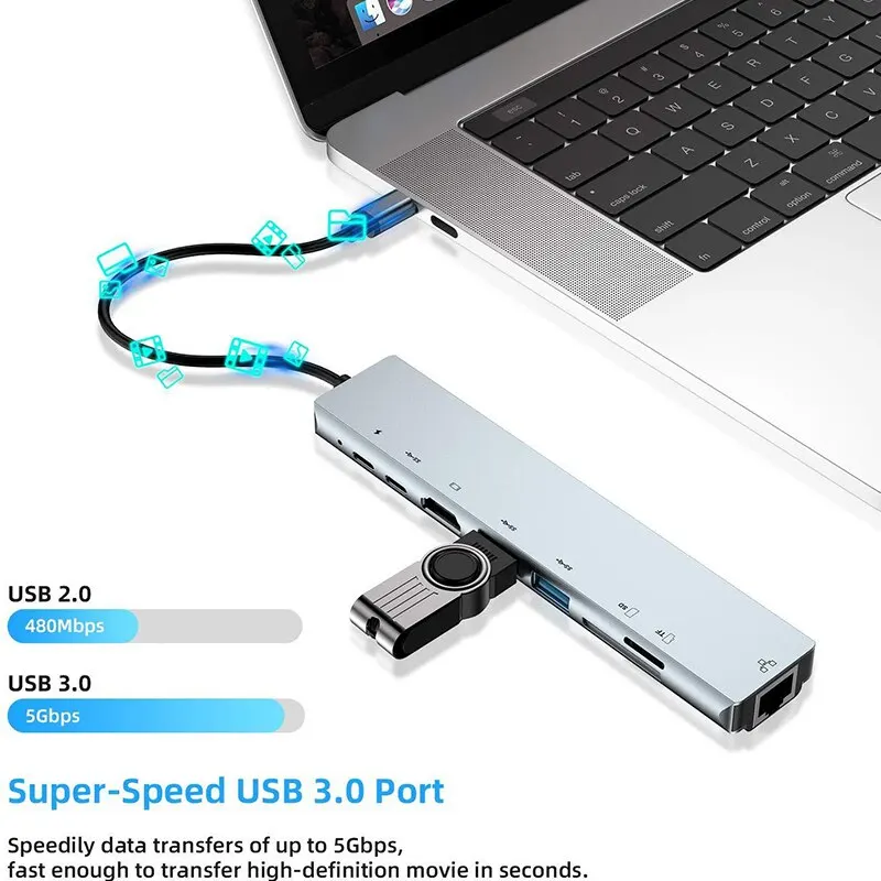 8in1 USB C HUB Type C Splitter 4K Thunderbolt 3 Docking Station Laptop Adapter For Macbook Air M1 iPad Pro RJ45 HDMI Computer 4