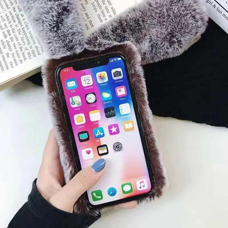 Warm Furry Rabbit Bunny Fur Soft Plush Phone Case Cover