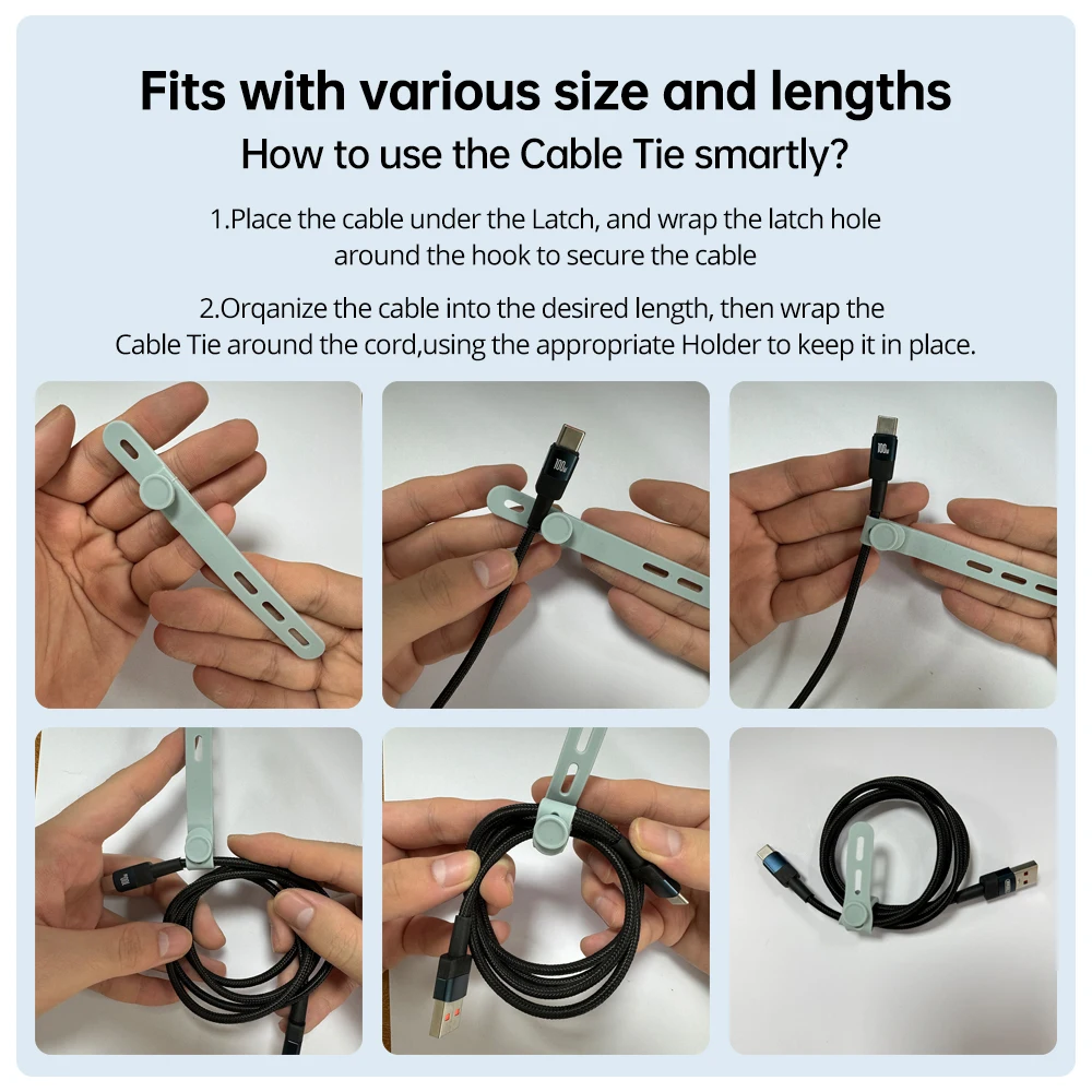 NNBILI Silicone Cable Ties Cord Organizer Cable Straps Reusable Cord Ties Travel Organizer Cute Elastic Tie Wire
