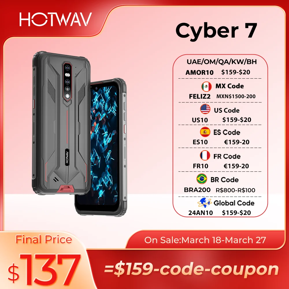 

HOTWAV-Cyber 7 5G Rugged Phone, Global Version, Night Vision, 6.3 ”FHD, 8GB, 128GB, 8280mAh, Android 11, 48MP Main Camera, NFC