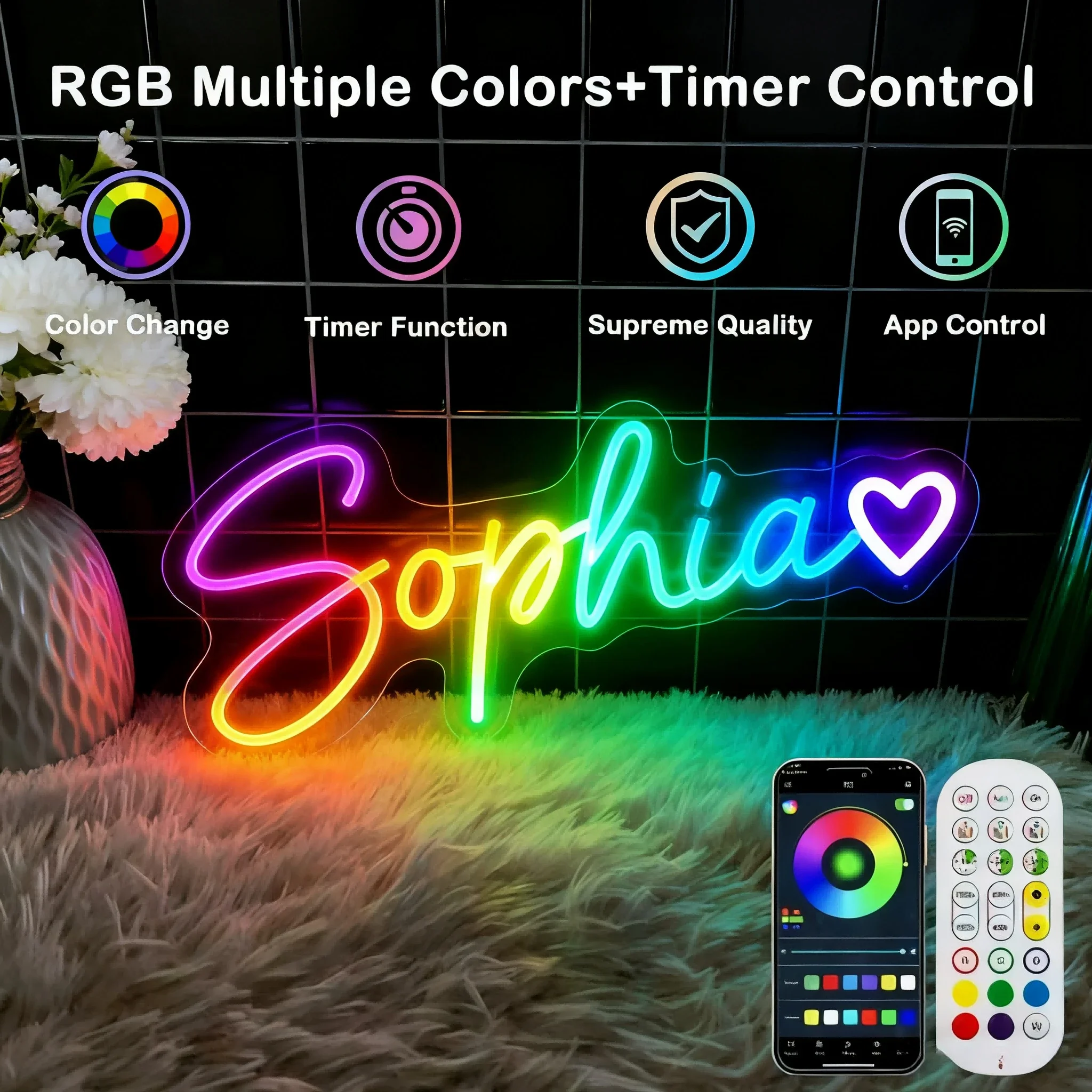 RGB Custom Neon Led Sign Smart App Controlled Neon Light Signs Bedroom ...