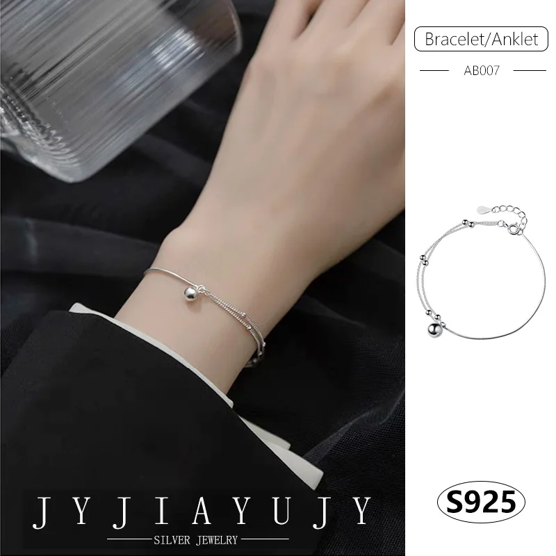 

JYJIAYUJY 100% Sterling Silver S925 Bracelet Anklet Beads Shape Fashion Style Hypoallergenic Women Daily Fine Jewelry Gift AB007