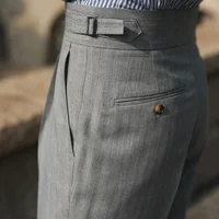 Casual High Waist Straight Striped Pants Men's Versatile Business Formal Trousers Pant For Man Italian Men's Social Trousers 1