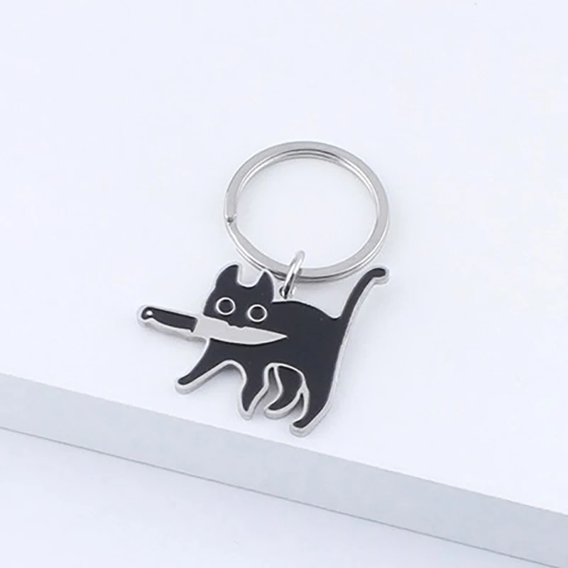 Fashion Cute Creative Cat Keychain Titanium Steel Funny Key Pendant Backpack Car Key Ring Hanging Jewelry Decoration