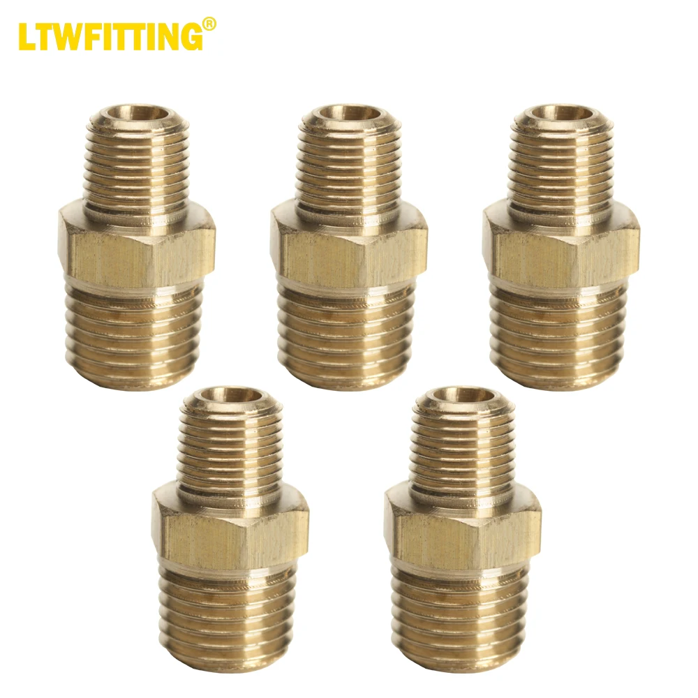 

LTWFITTING Brass Pipe Hex Reducing Nipple Fitting 1/4-Inch x 1/8-Inch Male NPT(Pack of 5)