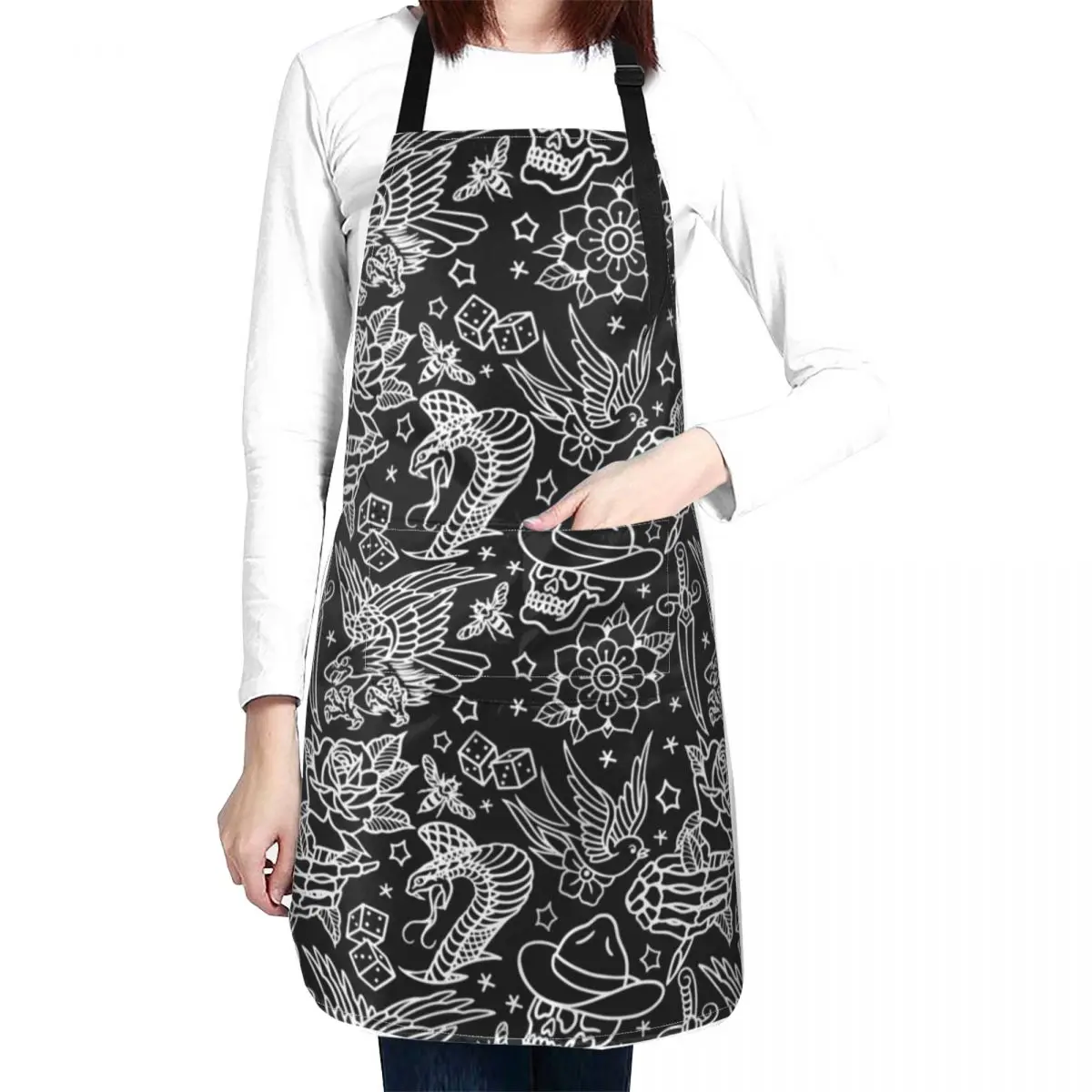

American Traditional Tattoo Flash Print Apron Beauty Apron Utensils For Kitchen men's barbecue apron cleaning aprons