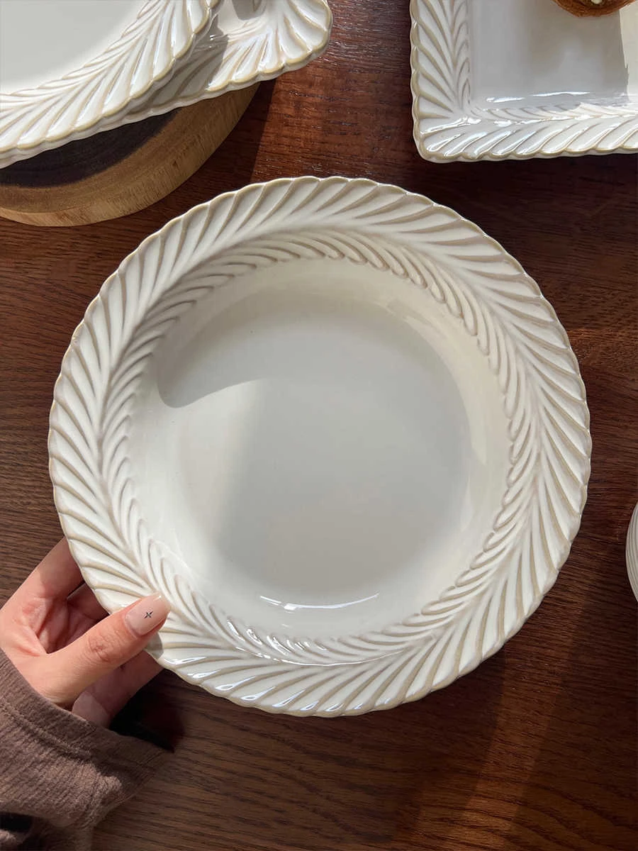 French Retro Tableware Home Plate Vegetable Eating Deep And Light Plate High Appearance Dish Premium Sensation Soup Bowl
