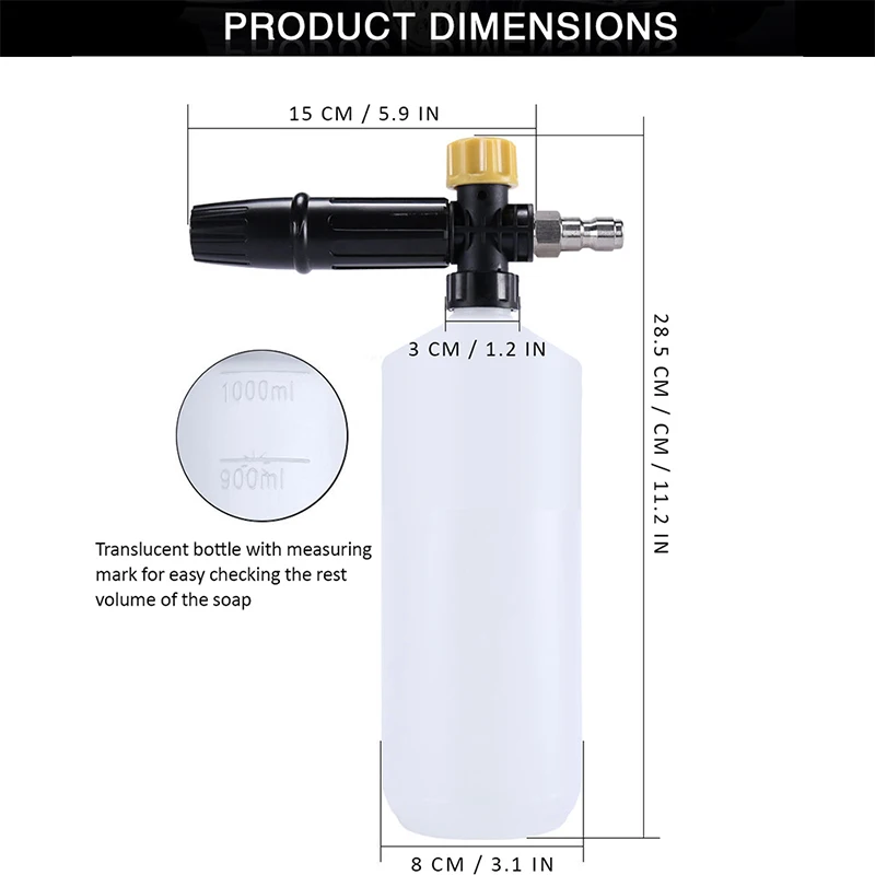 1L 세차용 스노우폼 포트 키트, 고압 세차기 액세서리 1/4 퀵 커넥트 및 조절 가능한 노즐