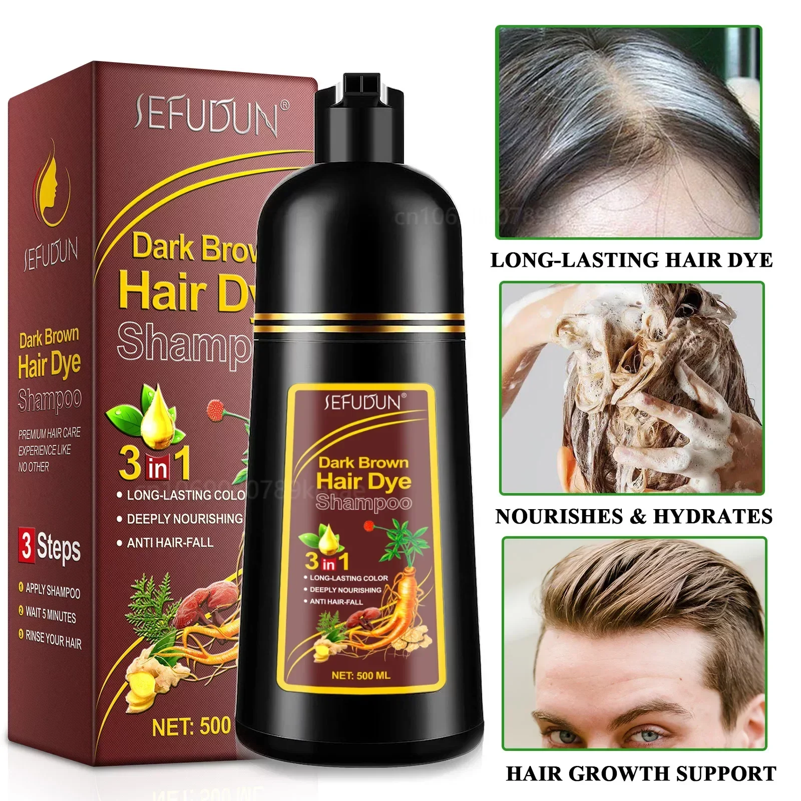 Natural-Ginseng-Extract-Hair-Dye-3-em-1-Shampoo-Org-nico-Cor-do-cabelo ...
