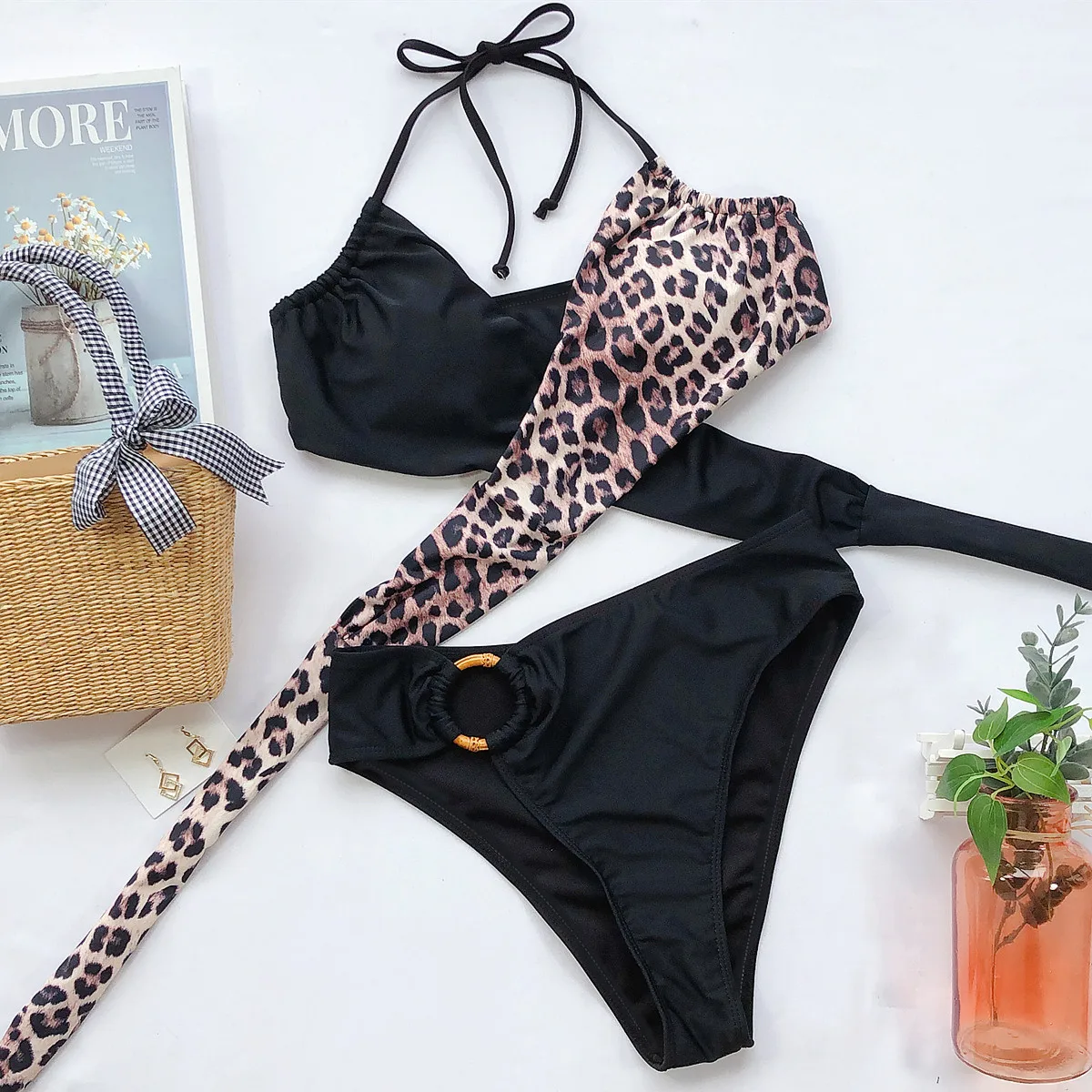 Halter Bikini Sexy Swimsuit Women Leopard print Swimwear Female Bathers Bathing Swimming Swim Suit Beachwear