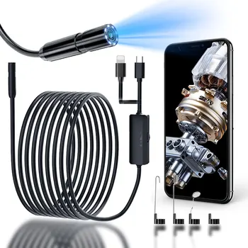 8mm Endoscope Camera For iPhone iPad IOS & Android Type-c Led Light IP67 Borescope Industry Inspection Camera With Semi-Rigid 1