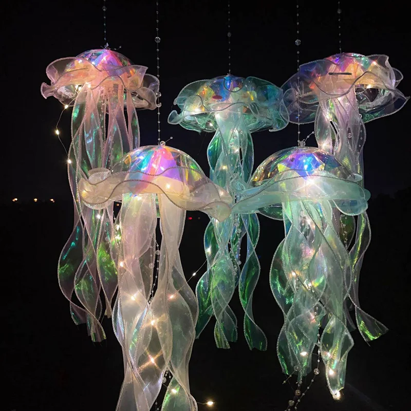 

Children's portable colorful ribbon jellyfish lamp, portable flower lamp, girl's room atmosphere decoration lamp