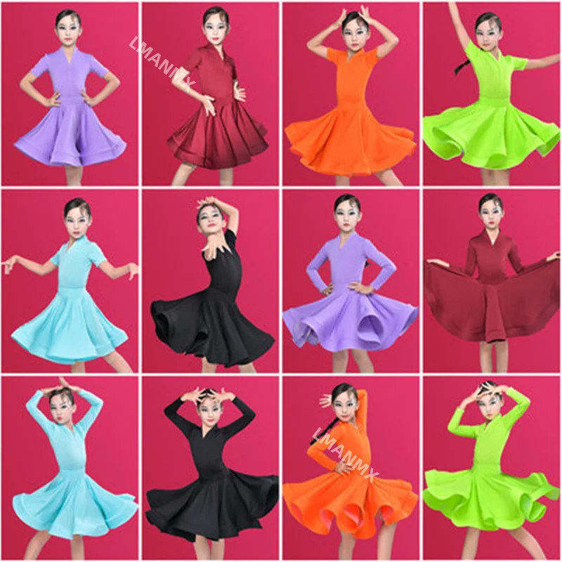 Girls Professional Latin Dancing Dress Kids Ballroom Salsa Dance Wear Clothing Children's Competitions Latin Stage Wear Clothes dance dress
