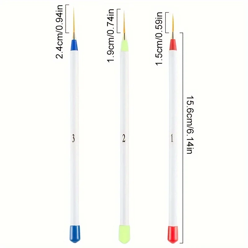 3pcs/set Nail Art Liner Painting Brush Thin Stripe Line Drawing Pen DIY UV Gel