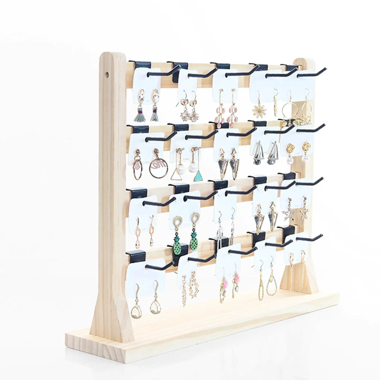 

Jewelry Organizer Earrings Display Stand Wooden Rack with Hooks 4 Tiers Jewelry Hooks Necklace Stand Rack for Closet Dresser