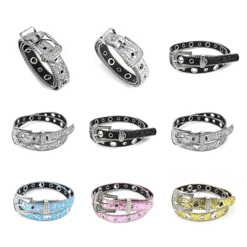 

Подростковый пояс с блестками для джинсов, регулируемая пряжка, поясной ремень со стразами, широкий пояс, женский ремень для