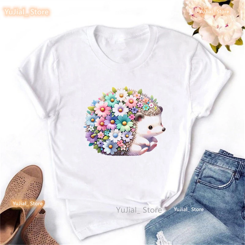 Kawaii Igel gedruckt T-Shirt Mädchen Sommer Mode Tops T-Shirt Femme lustige weiße T-Shirt Frauen Harajuku Shirt – Detail 5
