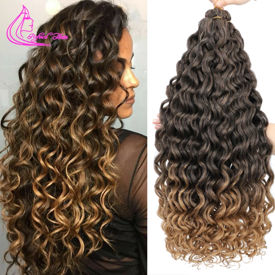 Synthetic Ocean Wave Free Tress Crochet Braiding Hair 18-24Inch Soft Afro Curls Deep Wave Hair Extensions For Women