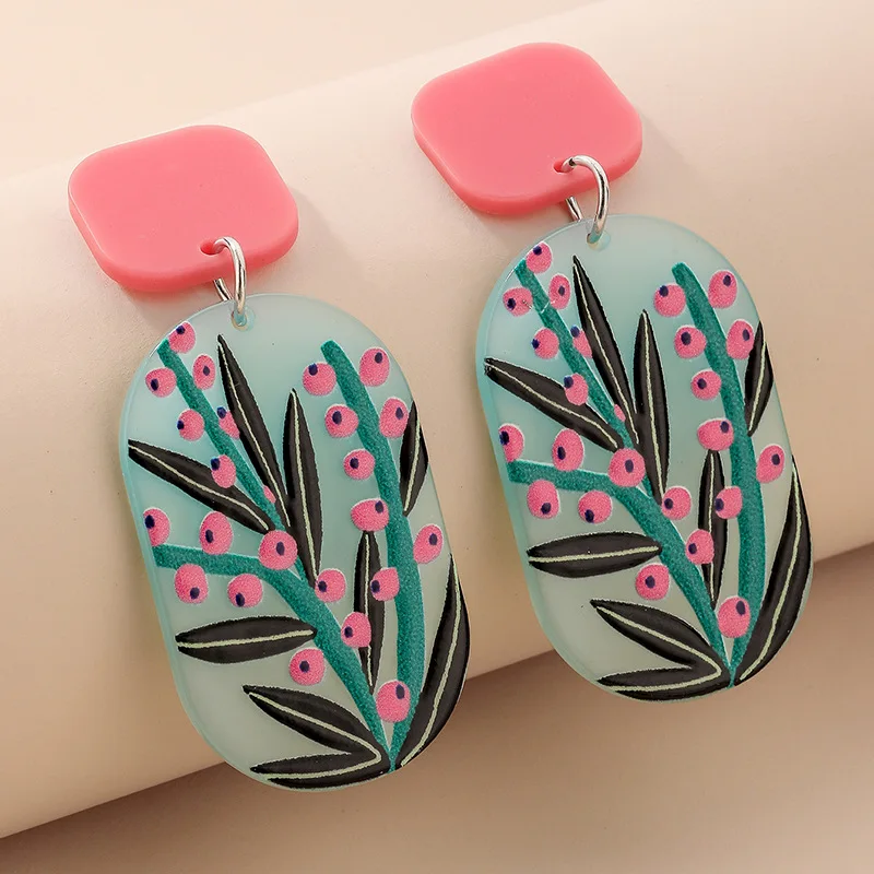 

European and American Women's Acrylic Flower Oil Painting Style Huapai Earrings Ins Natural Plant Earrings