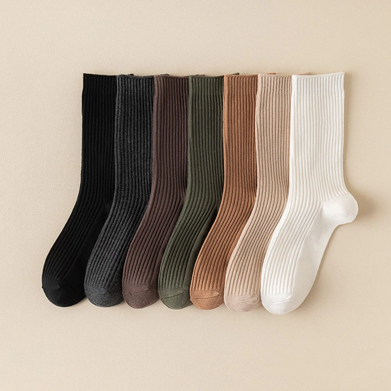 

5 Pairs Per Lot Women Cotton Socks Autumn Warm Casual Long Tube Solid Sport Comfortable Breathable Korean Multipack Stockings