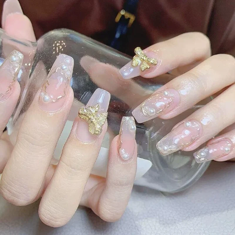 50/60 Teile/los 3D Schmetterling Legierung Nagel Charms Bogen-knoten Design Schmuck Luxus Gold Silber Hohl Nail art Dekoration zubehör Groß – Detail 7