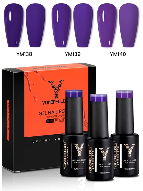 YOKEFELLOW Smalto per unghie gel viola 10ml 3Set Semi-permanente Soak Off Smalto gel per la cura della luce UV per nail art Manicure fai da te a casa 3