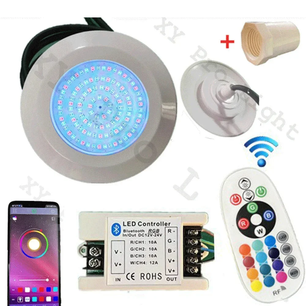 Bluetooth APP Control 12W RGB LED Pool Light DC12V,Outdoor/Indoor Underwater Scenes,Fountains,Landscapes Piscina Luz Spotlight high power 2835 led strip light 120leds m cri95 90 ip68 19 2w m dc12v dc24v silicone waterproof suitable for outdoor underwater