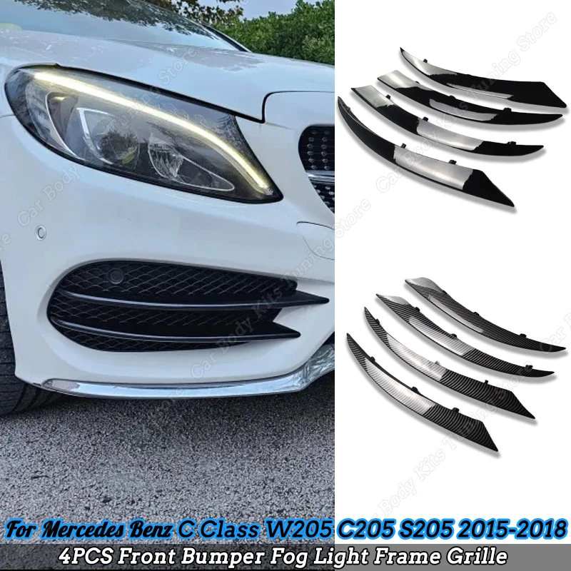 

For Mercedes Benz C Class W205 C205 S205 2015-2018 Front Bumper Splitter Lip Spoiler Body Kit Fog Lamp Grille Air Vent Cover