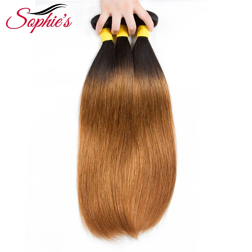 Sophie's Pre-colored Ombre Bundles T1B/30 Color 1 Bundles Hair Peruvian Human Hair Non-Remy Straight Extensions