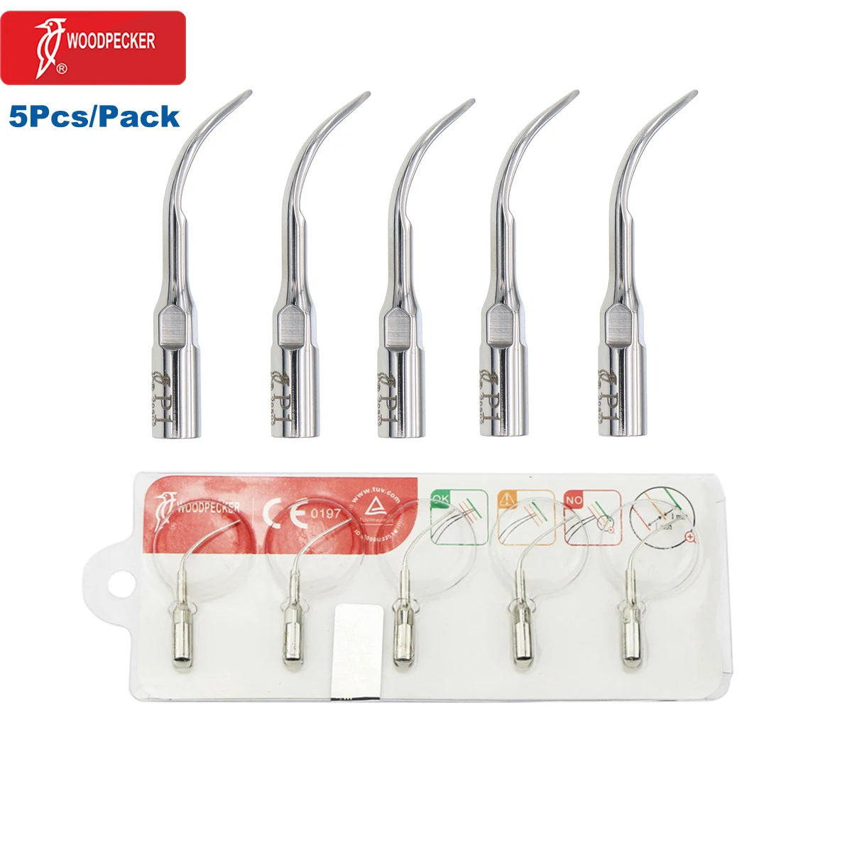 

5Pcs/Pack Woodpecker Dental Ultrasonic Scaler Periodontal Tips P1，P3，P4，P3D，P4D Fit EMS UDS