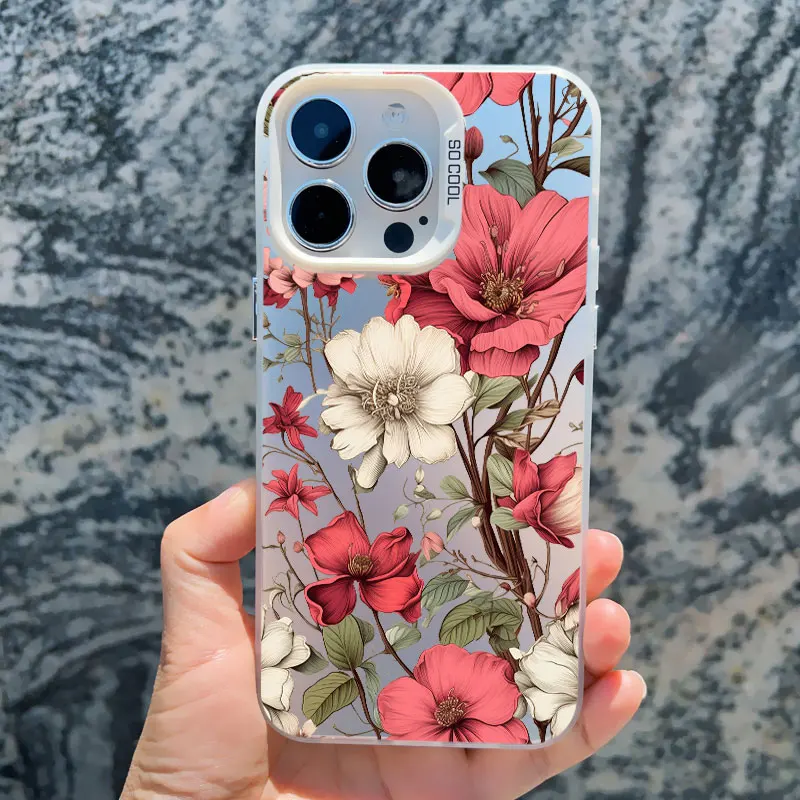 Vintage Elegant Pink Peony Flower Shockproof Laser Phone Case
