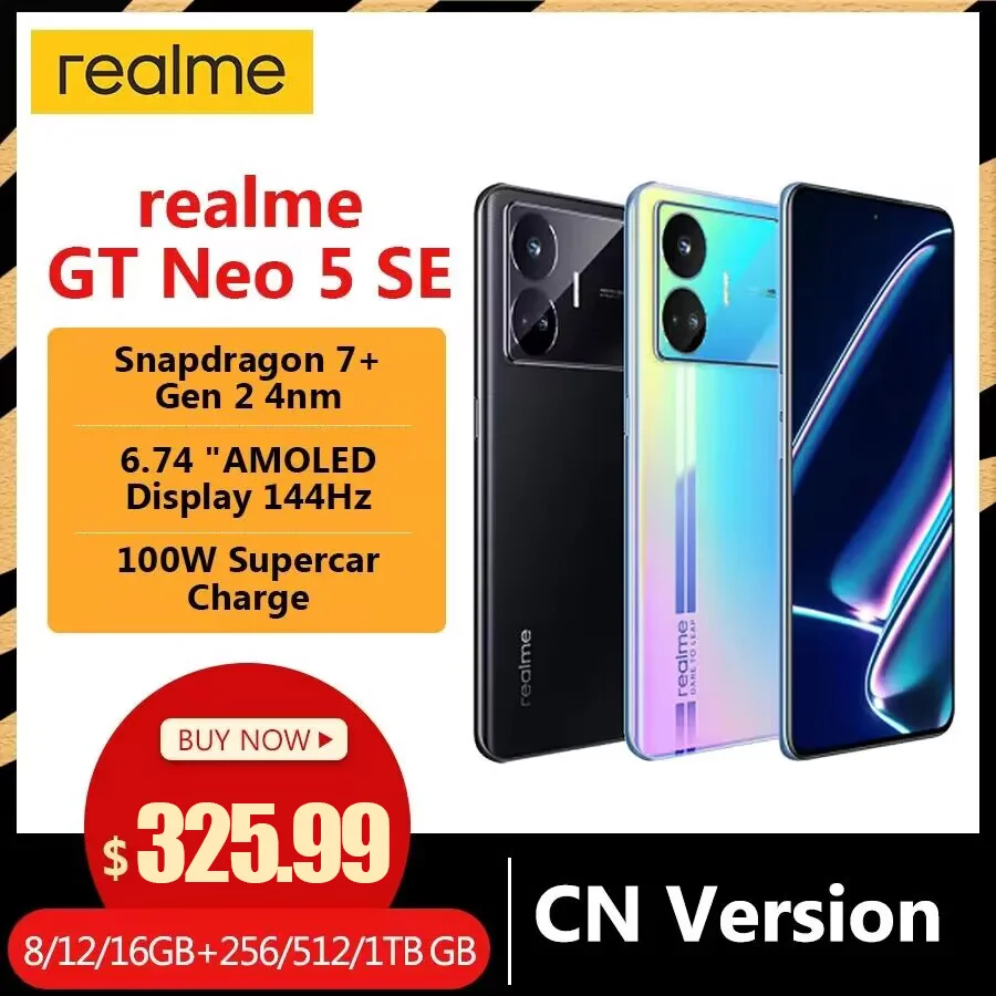 Realme GT Neo 5 SE 5G 스마트폰, 스냅다곤 7 + Gen 2 옥타 코어 6.74 인치 1.5K 144Hz ...