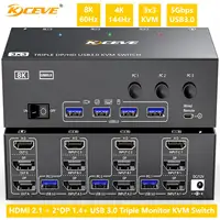 KVM Switch 2/3 Monitors 3 Computers 8K@60Hz 4K@144Hz,HDMI Displayport Dual/Triple Monitor for 3 PC Share 2/3 Monitor 4 USB3.0 1
