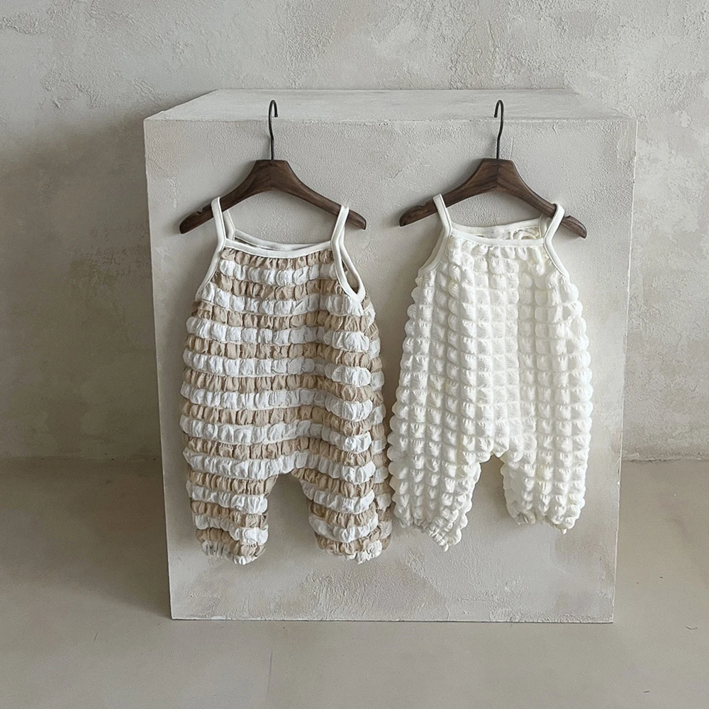 

Комбинезон для мальчиков и девочек, мягкие дышащие штаны из крепа и пузырьков, на лямках, брюки для младенцев 0-24 мес., бежевый/хаки