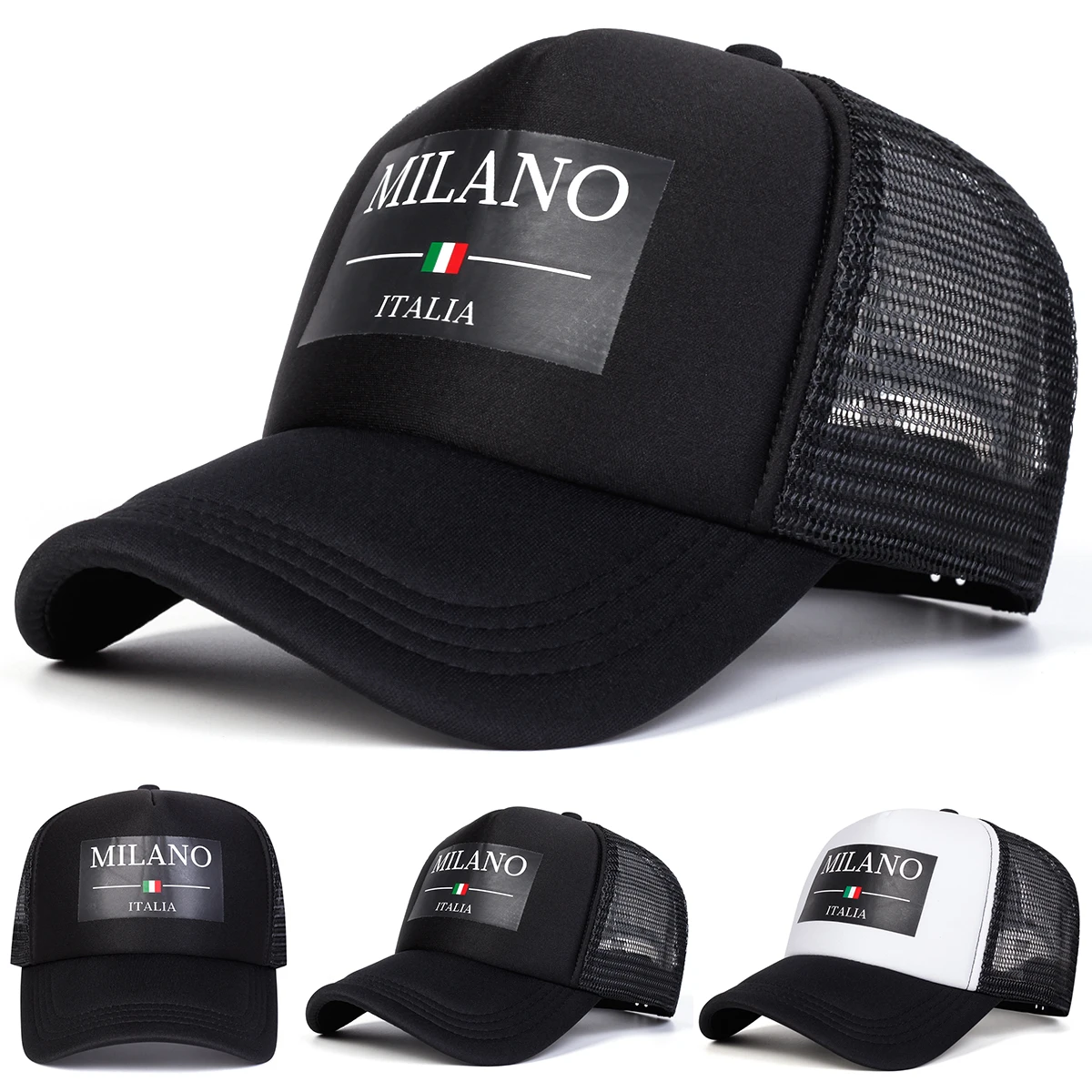 Unisex MILANO ITALIA Baseball-Netzkappen mit Buchstabenaufdruck, Frühling, Sommer, Outdoor, verstellbare Freizeithüte, Sonnenschutzhut, Sportkappe – Detail 1