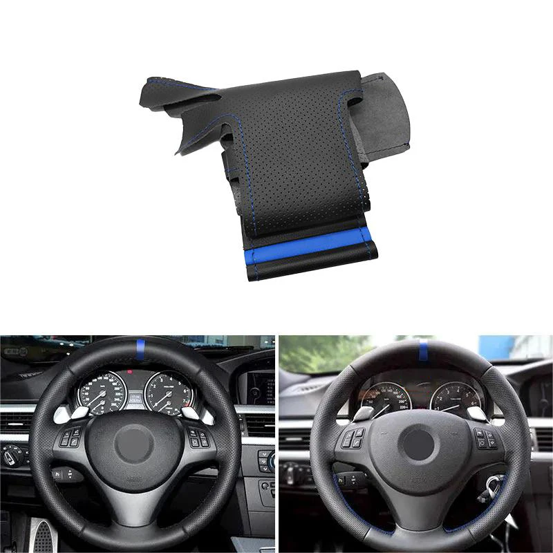 

Кожаный чехол на руль автомобиля для BMW M Sport 1 3 серии E82 E87 E90 X1 E84 в старинном стиле 2011 2012 2013 Черный с синей полосой