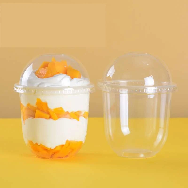 50pcs 일회용 무스 컵 케이크 뚜껑 투명 플라스틱 푸딩 젤리 디저트 요구르트 파티 호의 360ML