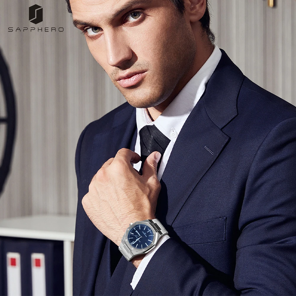 SAPPHERO Brand Mens Quartz Fashion Watch Sapphire Mirror Waterproof Luminous Trendy Business Quartz Watch