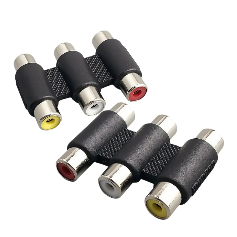 10PCS 다기능 오디오 비디오 커넥터 3 RCA AV 커플러 미니 3RCA 암-암 소켓 어댑터 확장 변환기