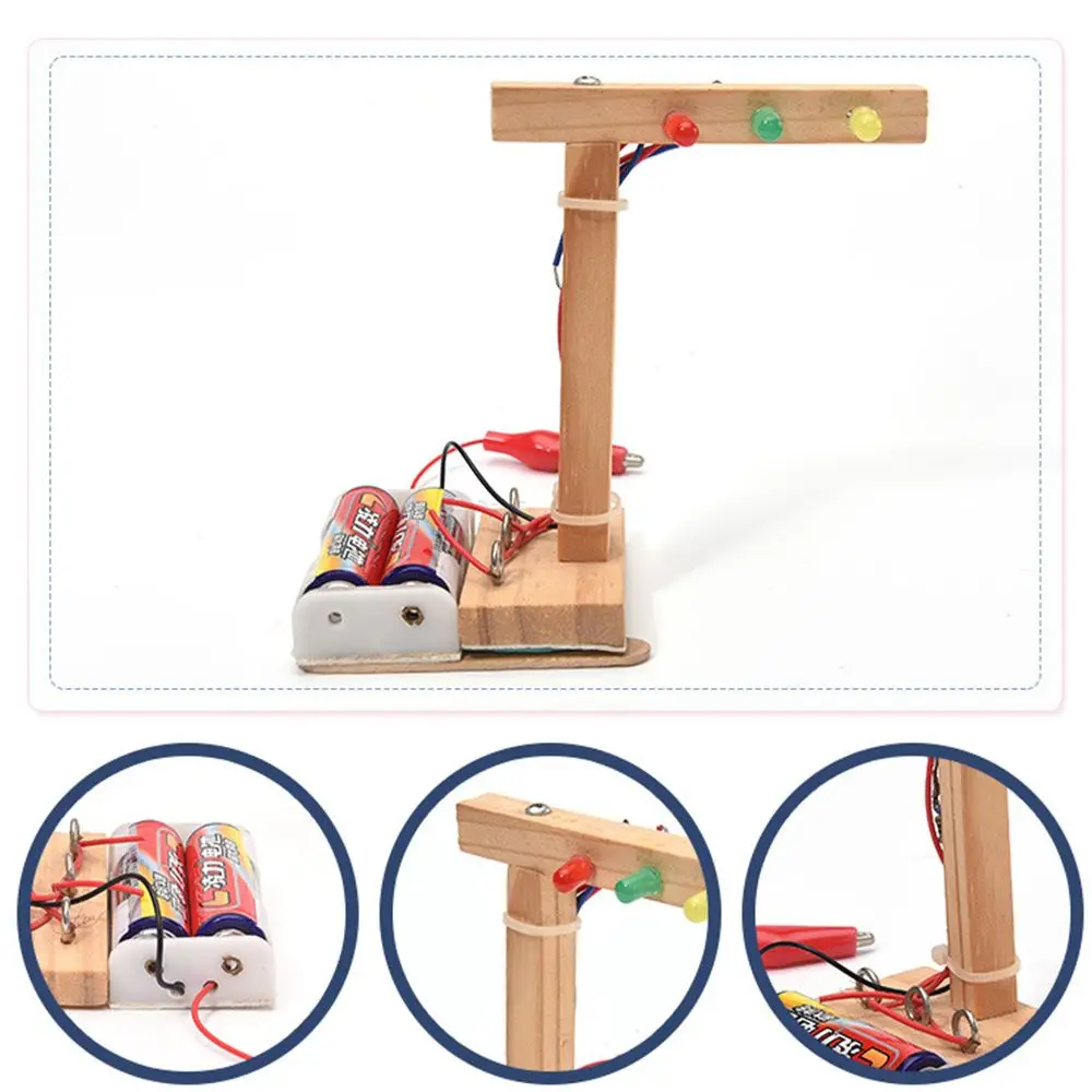 

DIY Wooden STEM For Children Science Experiment Physics Learning Educational Kits Traffic Light Model