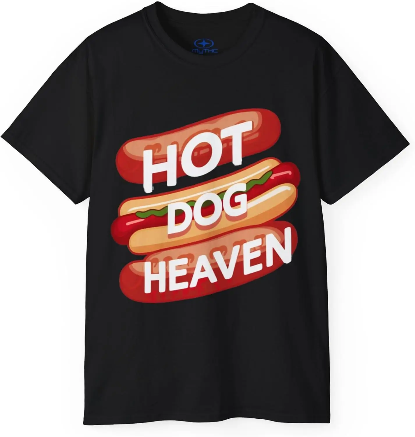 

Funny Hot Dog Heaven Short Sleeves Crew Neck Unisex Hot Dog T-Shirt Multi