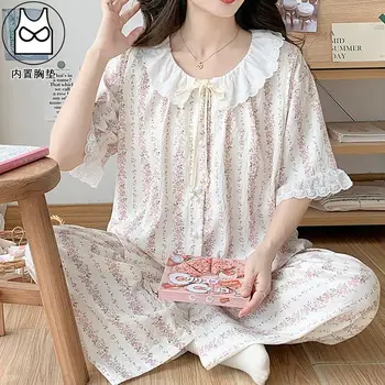 Summer Short Sleeve Printed Cotton Maternity Nursing Sleepwear Sets  Pajamas Clothes for Pregnant Women Pregnancy Home Sleep