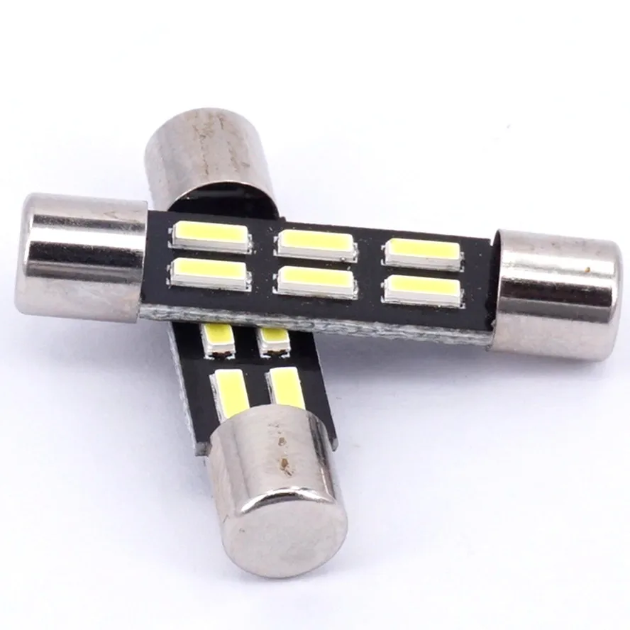 

50pcs T6.3 Festoon 28mm 4014 6 SMD Car LED Makeup Lamp Dome Reading Bulb Auto Sun Visor Vanity Mirror Lights License Lamp 12V