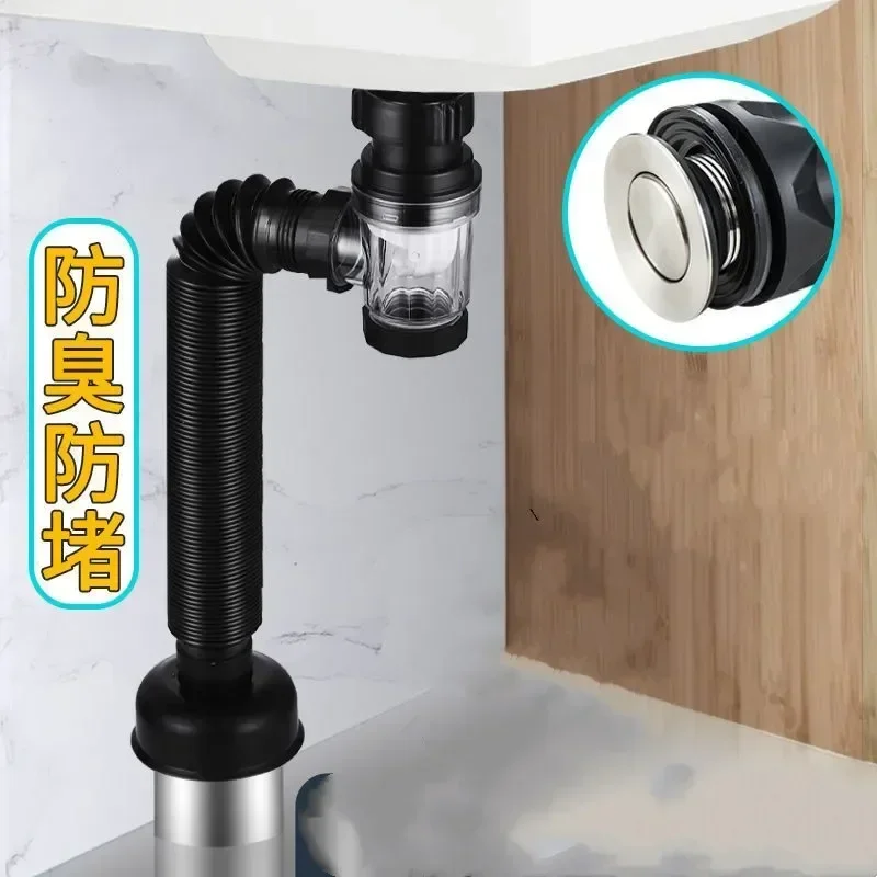 1Pc Kitchen Sink Drain Pipe Flexible Stretchable Deodorant Strainer Pipeline Bathroom Washbasin Anti Blockage Accessories