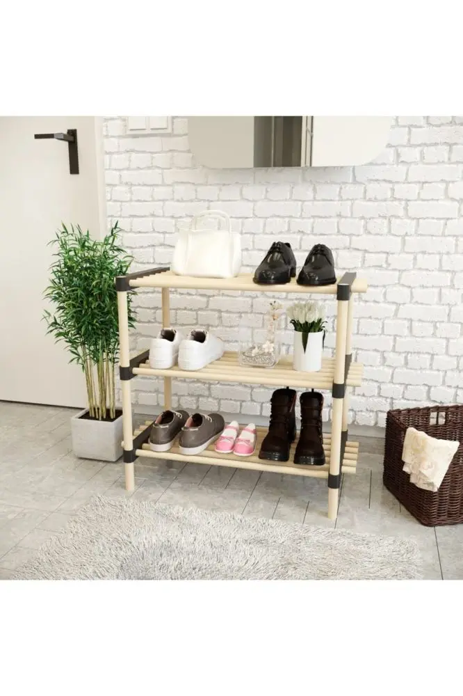 3-х полка из бычьего дерева изготовленная многофункциональная стойка для обуви |