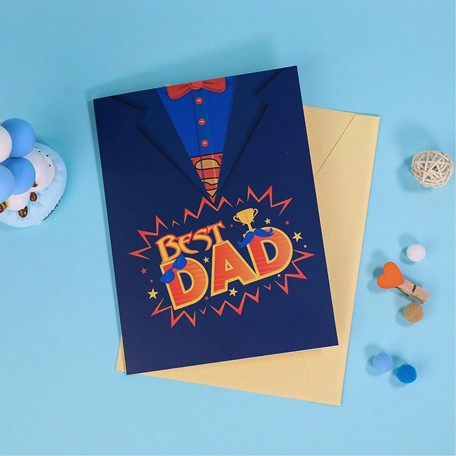 Happy Fathers Day Card 3D Pop Up Card for Dad Papa, Gift for Men, Husband, Grandpa- Includes Envelope and Note Tag